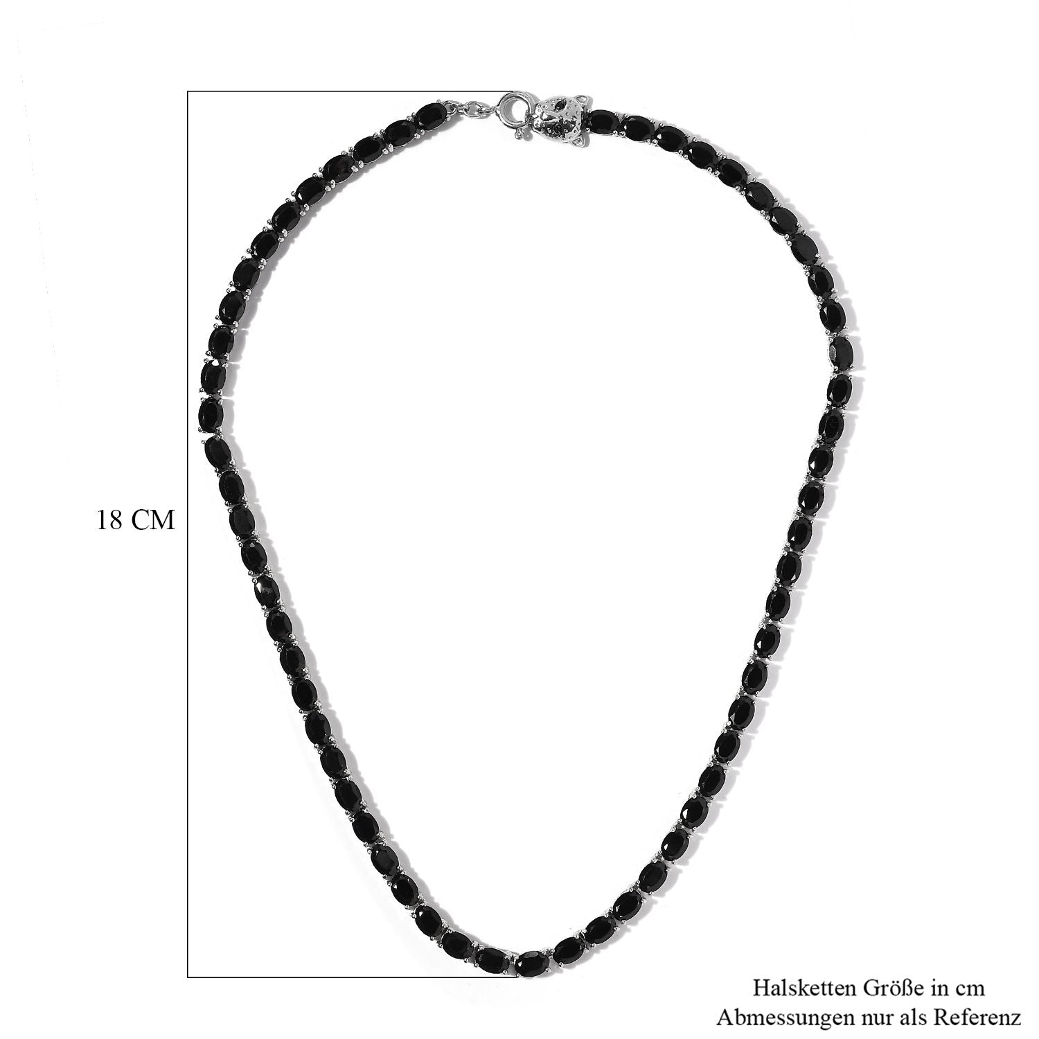 Schwarzer Spinell Halskette ca. 45 cm 925 Silber platiniert ca. 54.99 ct