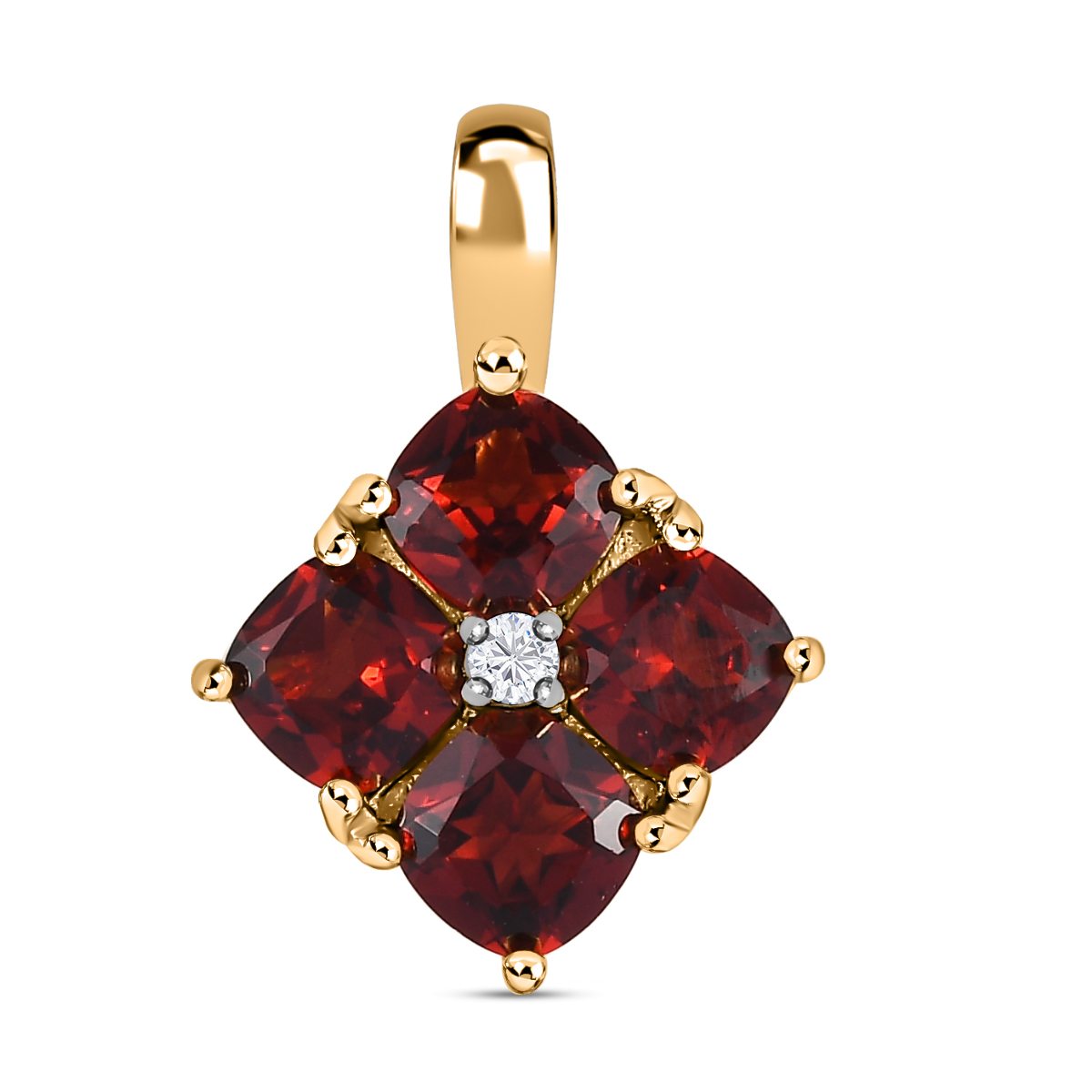 Mosambik Granat, weißer Zirkon Anhänger, 925 Silber vergoldet ca. 2.85 ct