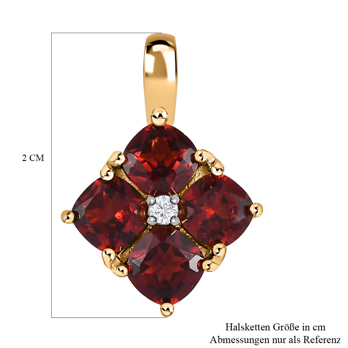 Mosambik Granat, weißer Zirkon Anhänger, 925 Silber vergoldet ca. 2.85 ct