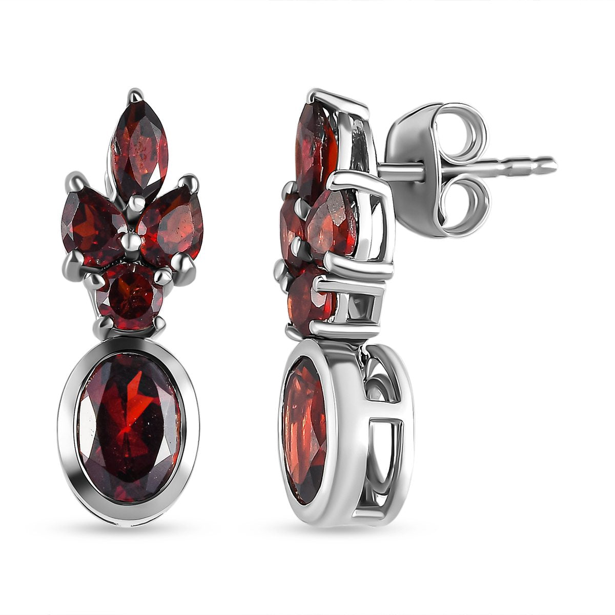 Natürliche Mosambik Granat Ohrringe, 925 Silber platiniert ca. 3.30 ct