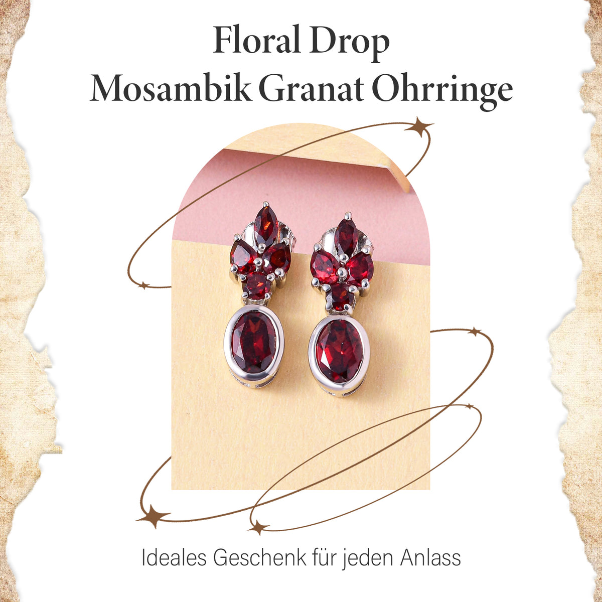 Natürliche Mosambik Granat Ohrringe, 925 Silber platiniert ca. 3.30 ct