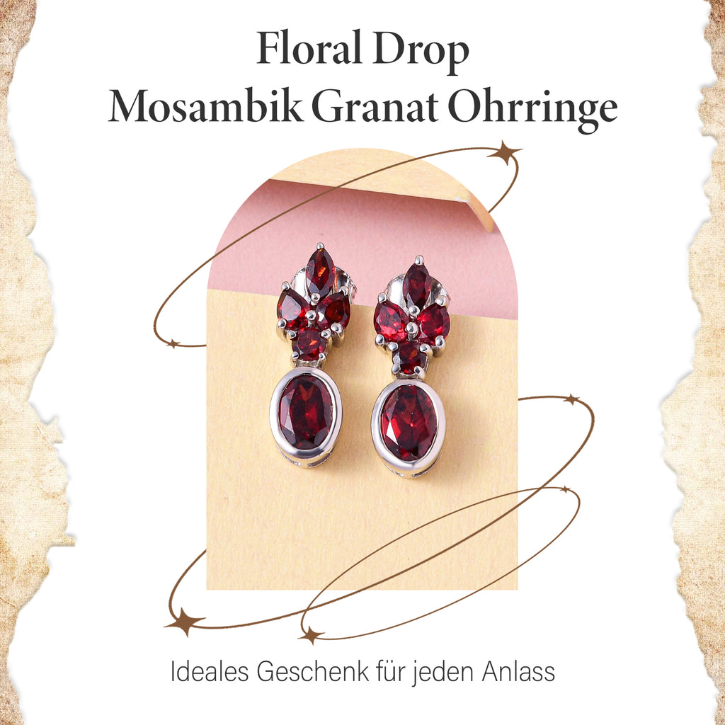 Natürliche Mosambik Granat Ohrringe, 925 Silber platiniert ca. 3.30 ct