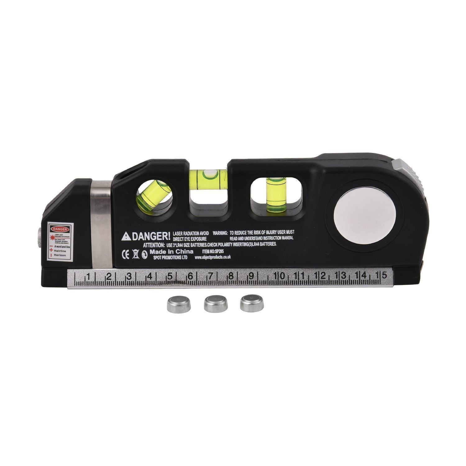 Multifunktionales Laser-Wasserwaage-Set mit Maßband, 3 Libellen & 3 Laserlinienmodi, inkl. Batterien, 18,8x3,5x6,3 cm