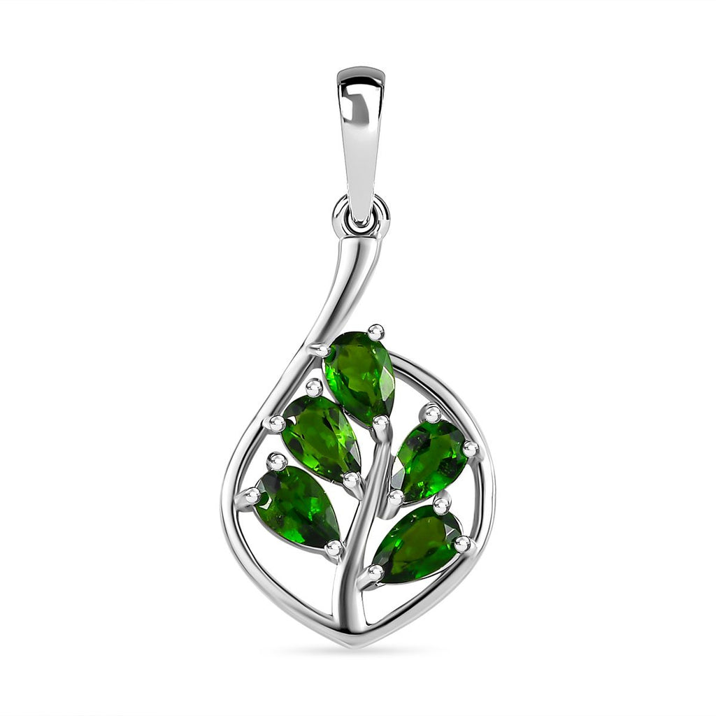 Natürlicher Chromdiopsid Anhänger, 925 Silber platiniert ca. 1.00 ct