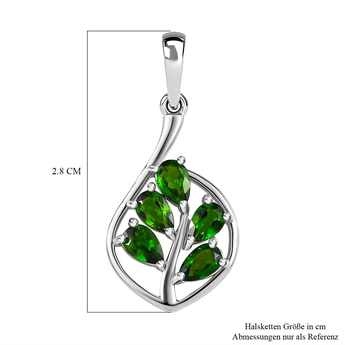 Natürlicher Chromdiopsid Anhänger, 925 Silber platiniert ca. 1.00 ct