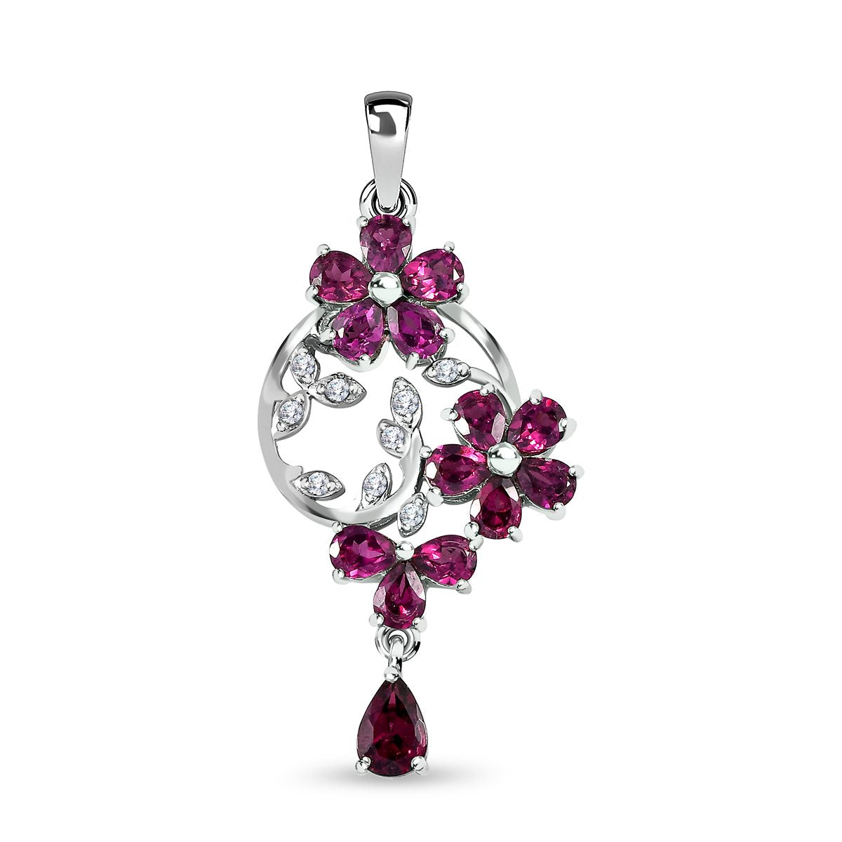 Rhodolith Granat Anhänger, 925 Silber platiniert ca. 3.18 ct
