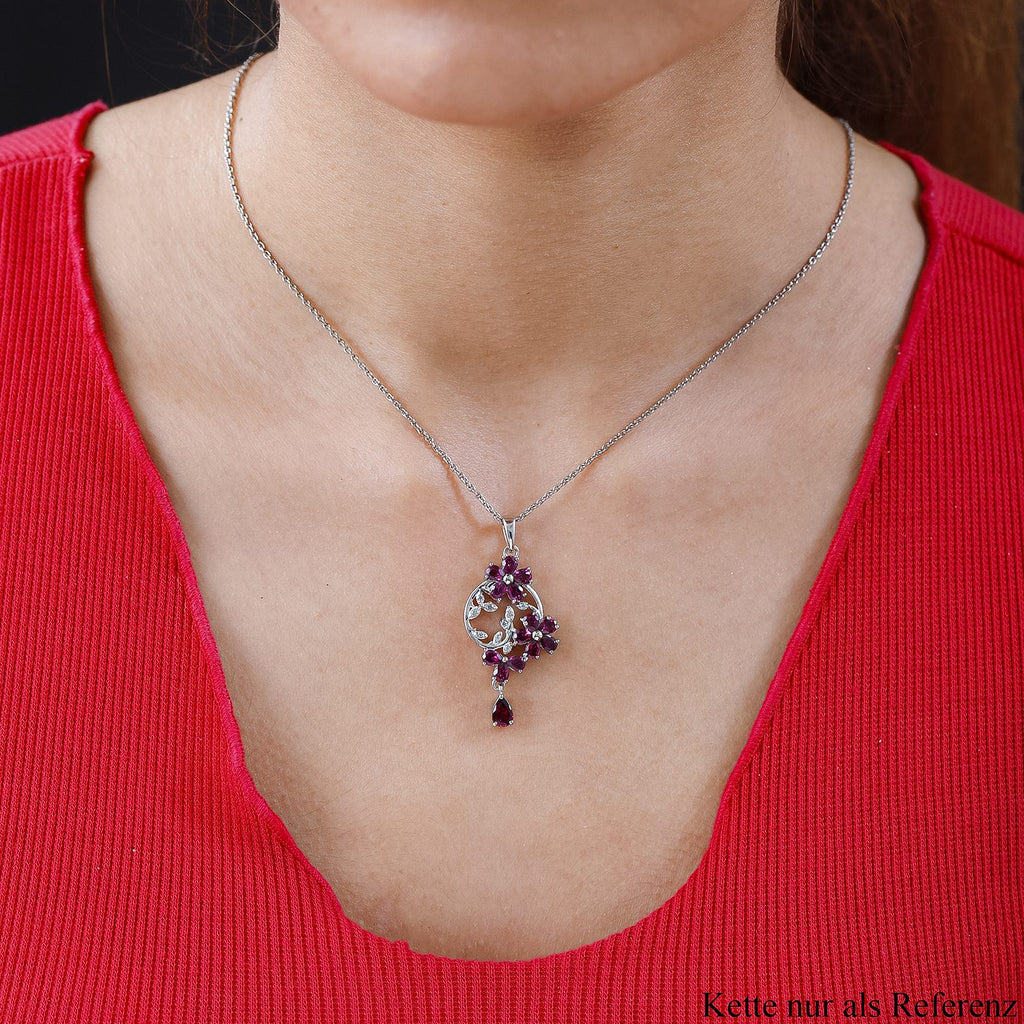 Rhodolith Granat Anhänger, 925 Silber platiniert ca. 3.18 ct