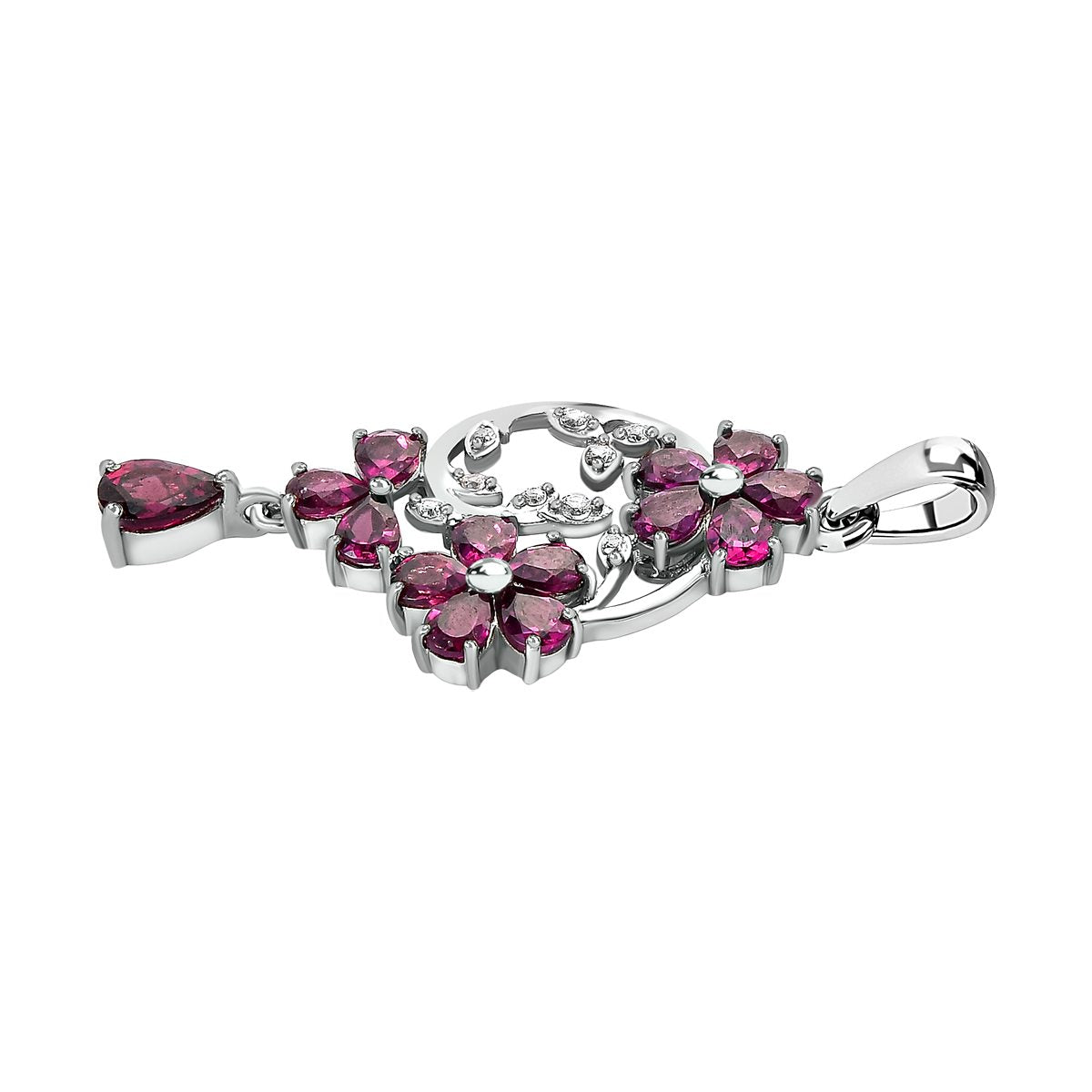 Rhodolith Granat Anhänger, 925 Silber platiniert ca. 3.18 ct