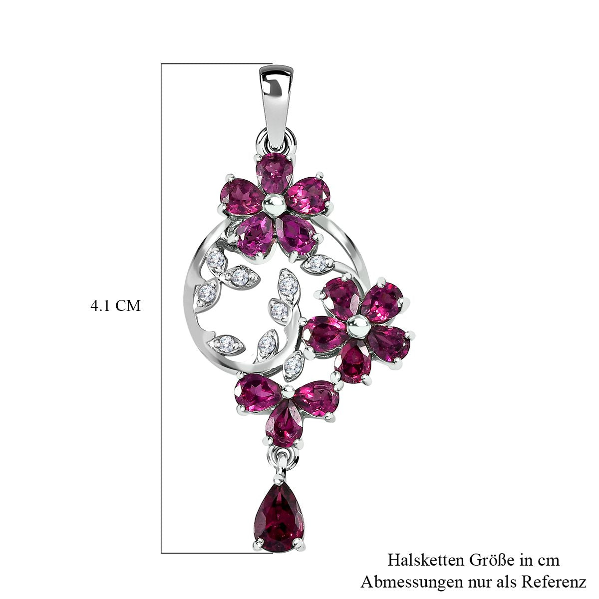 Rhodolith Granat Anhänger, 925 Silber platiniert ca. 3.18 ct