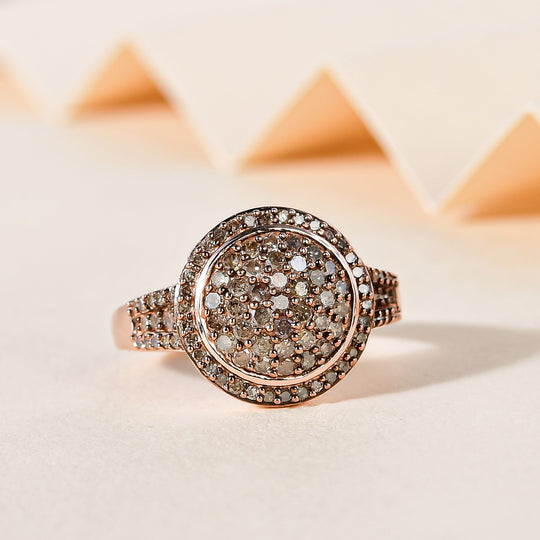 Natürlicher Champagner Diamant Ring 925 Silber Roségold Vermeil (Größe 21.00) ca. 0.75 ct