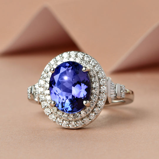 RHAPSODY - AAAA Tansanit und Diamant VS E-F Ring, 950 Platin (Größe 20.00) ca. 3.40 ct