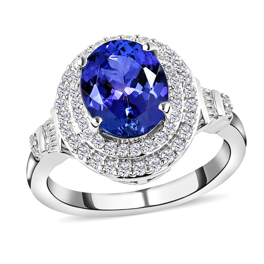 RHAPSODY - AAAA Tansanit und Diamant VS E-F Ring, 950 Platin (Größe 20.00) ca. 3.40 ct