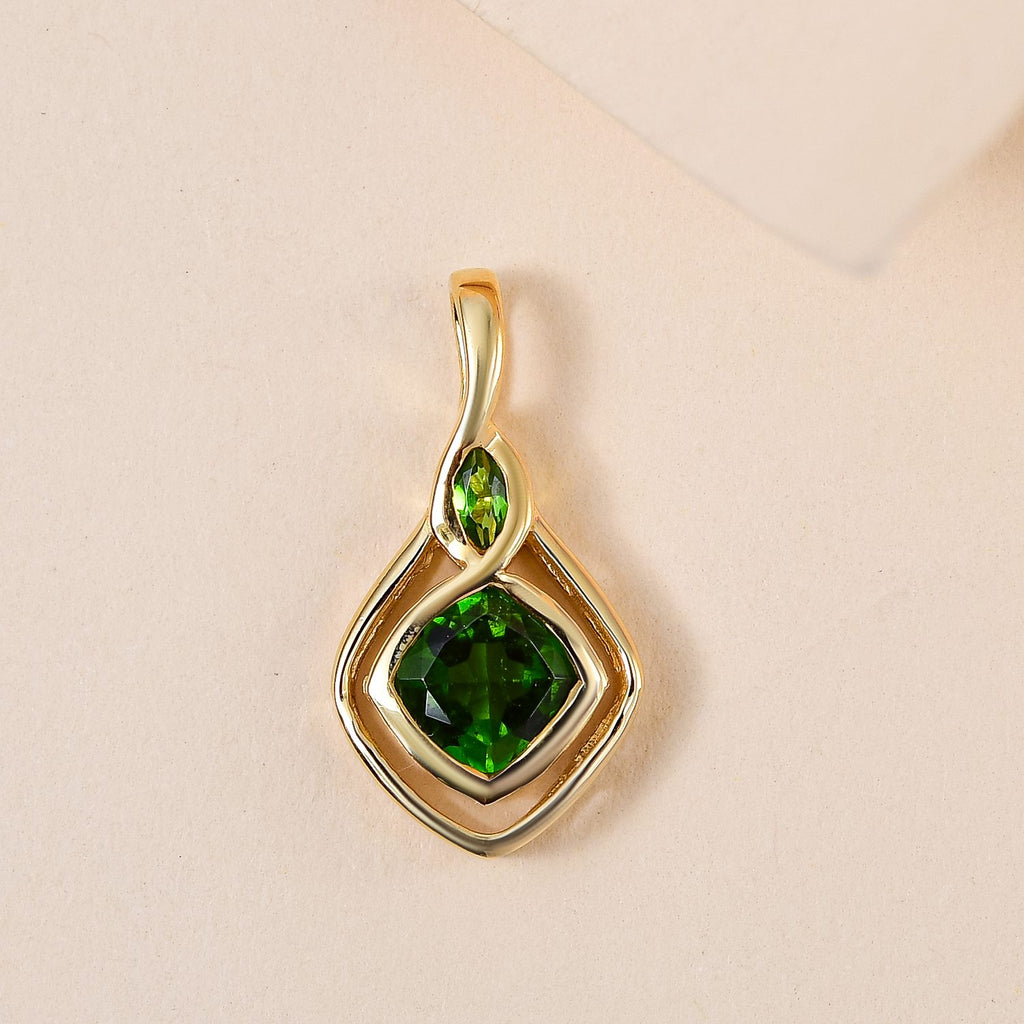 Natürlicher Chromdiopsid Anhänger 925 Silber vergoldet ca. 1.24 ct