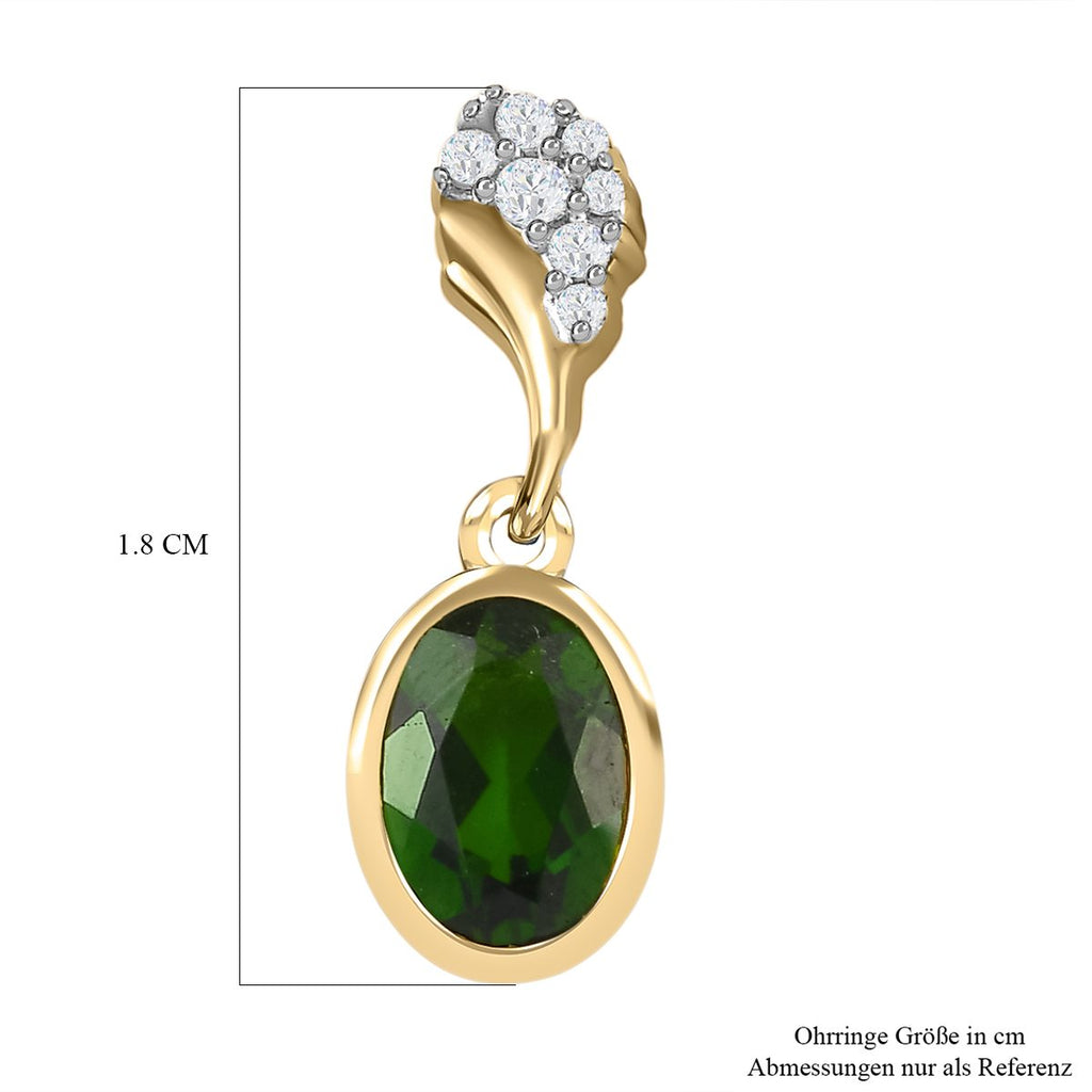 Natürlicher Chromdiopsid, weißer Zirkon Ohrringe, 925 Silber vergoldet ca. 1.76 ct
