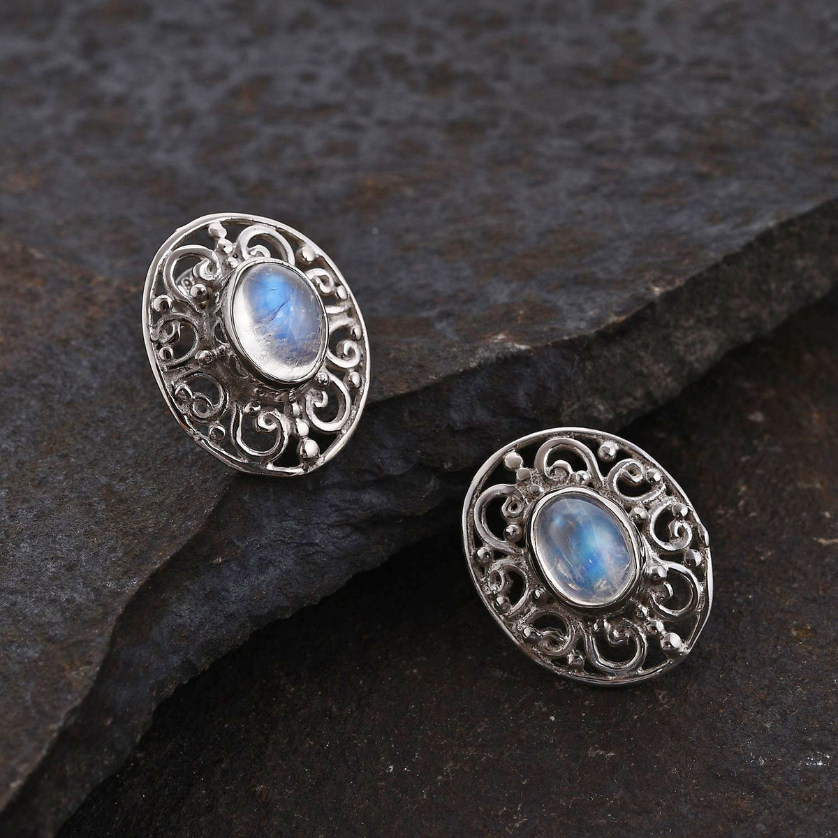 Royal Bali Kollektion - Regenbogen Mondstein Ohrringe 925 Silber ca. 2.53 ct