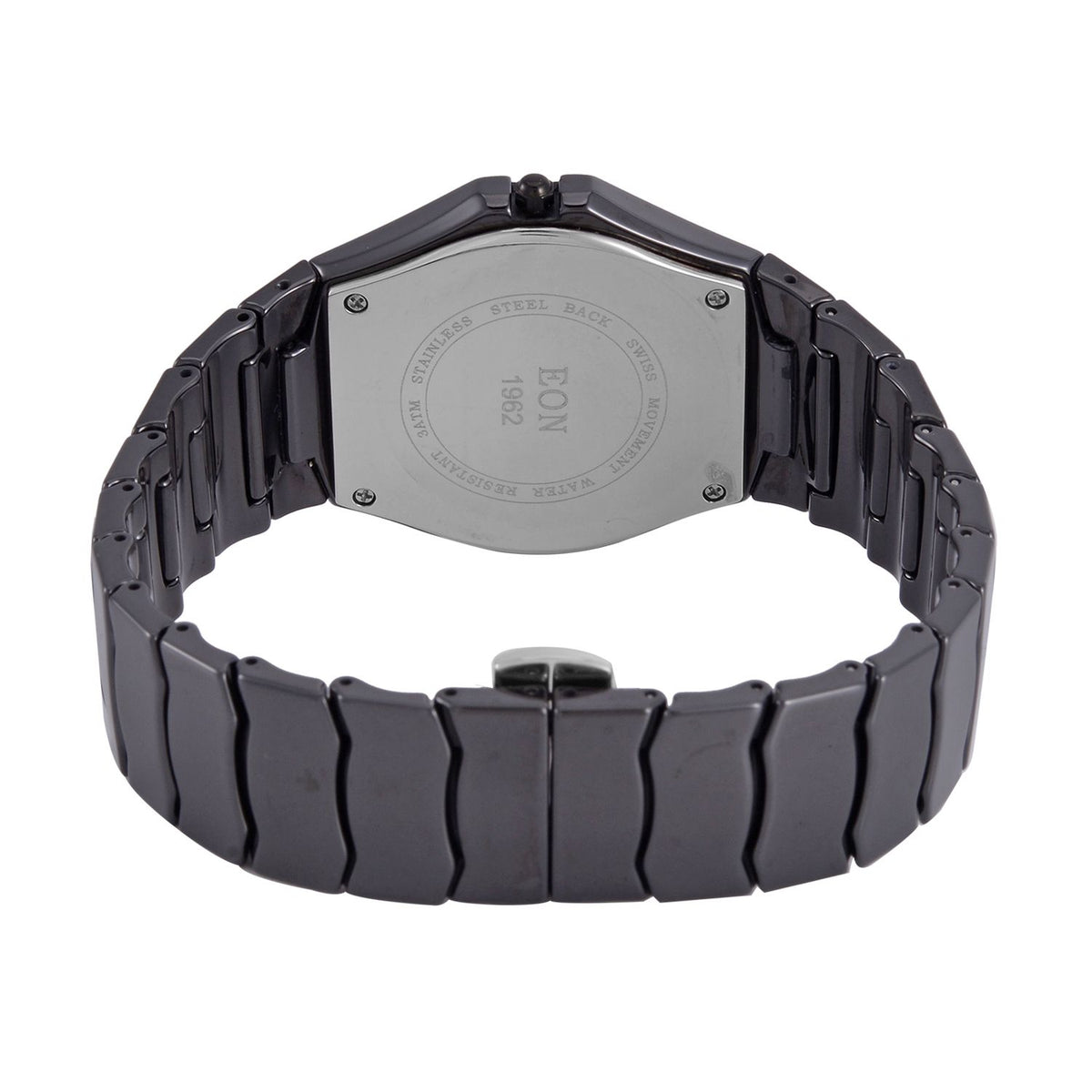EON 1962 schweizer Uhrwerk - Moissanit-Uhr mit weißem Perlmutt Ziffernblatt, Keramik Armband, 42 mm
