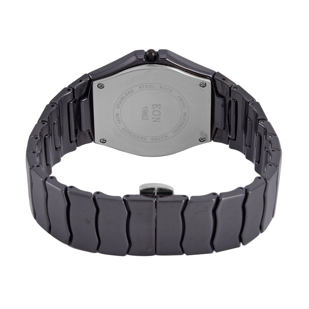 EON 1962 schweizer Uhrwerk - Moissanit-Uhr mit weißem Perlmutt Ziffernblatt, Keramik Armband, 42 mm