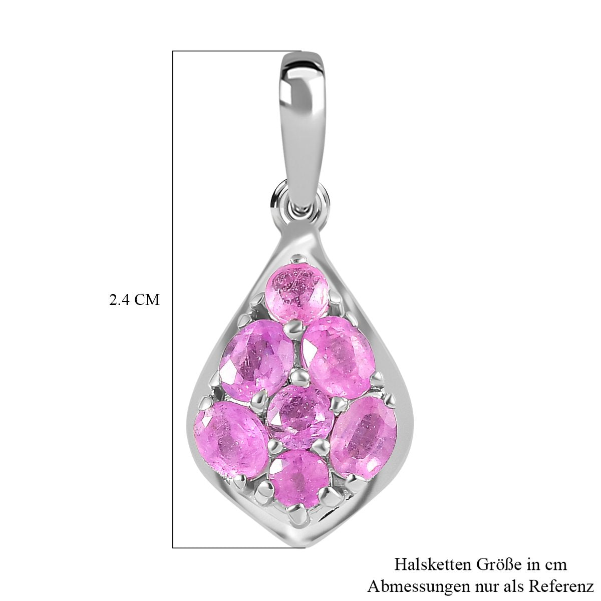 Ilakaka rosa Saphir (Fissure gefüllt) Anhänger, 925 Silber platiniert ca. 1.55 ct