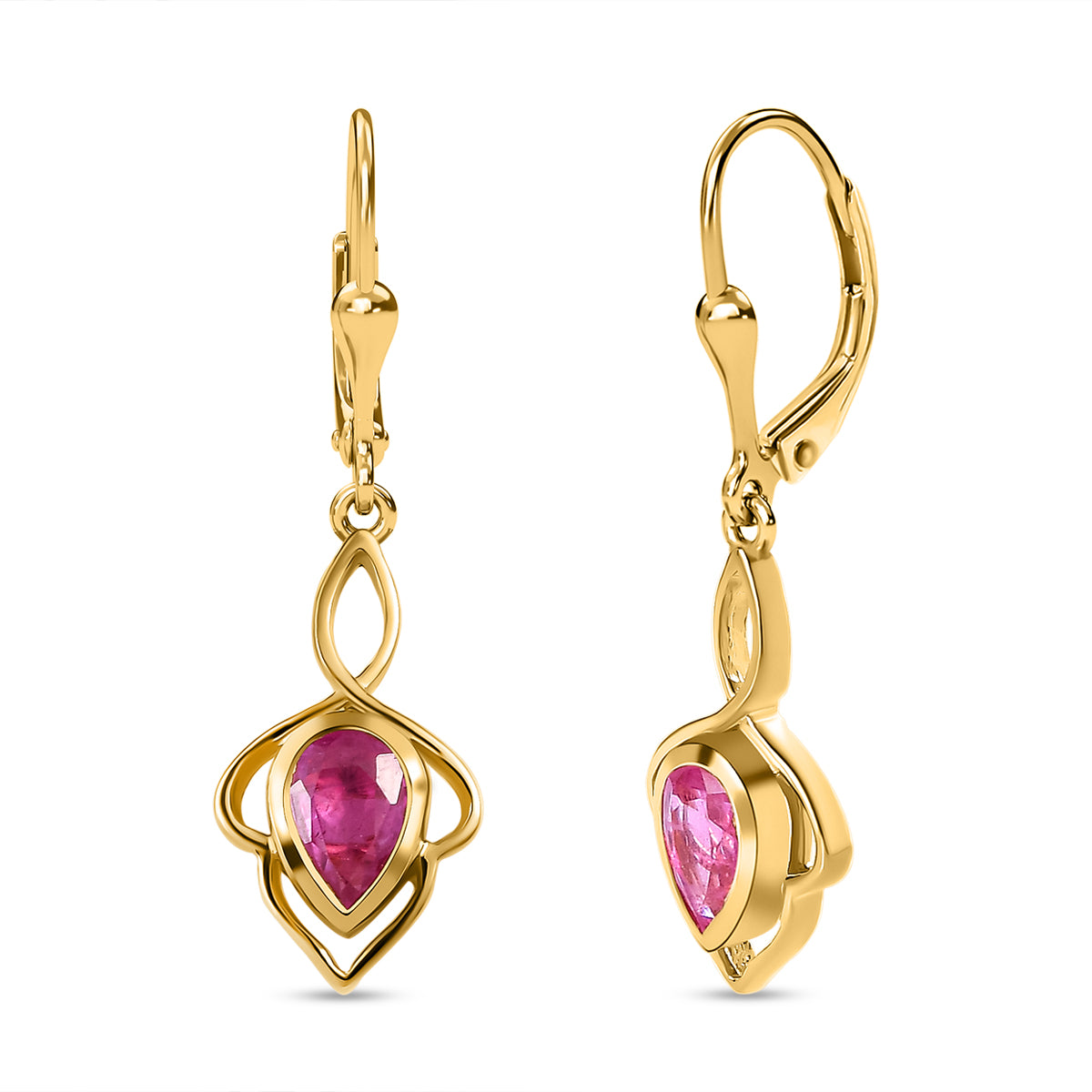 Ilakaka rosa Saphir (Fissure gefüllt) Ohrringe, 925 Silber vergoldet, ca. 1.87 ct