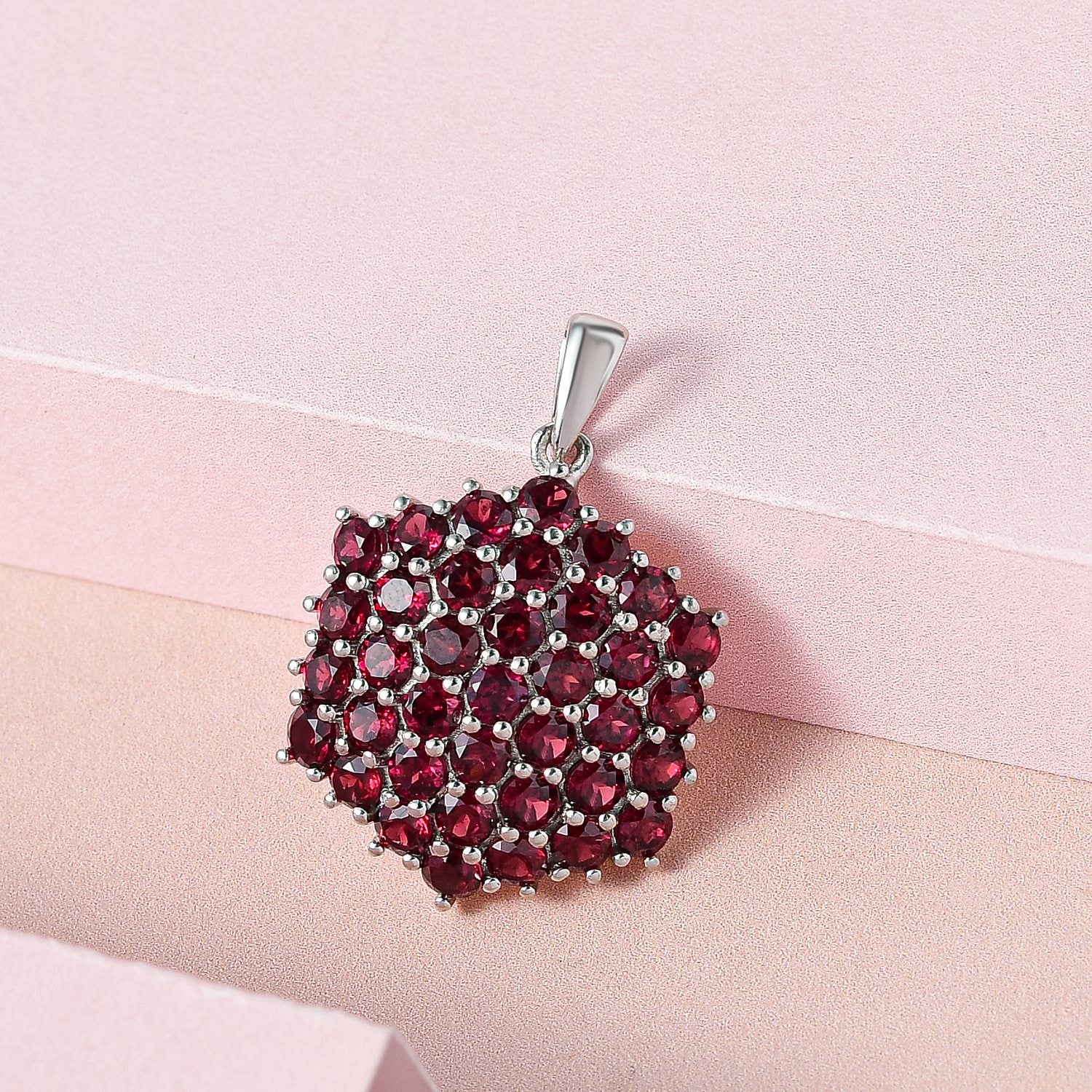 Rhodolith Granat Anhänger, 925 Silber platiniert ca. 4.48 ct