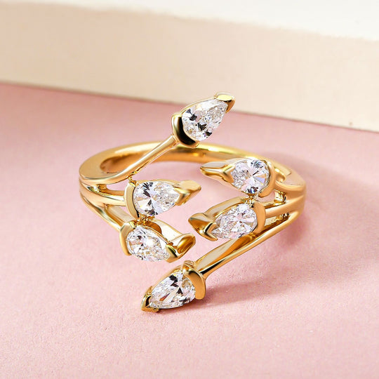 LUSTRO STELLA Hergestellt mit Feinster ZIRKONIA Bypass Ring 925 Silber vergoldet (Größe 19.00)
