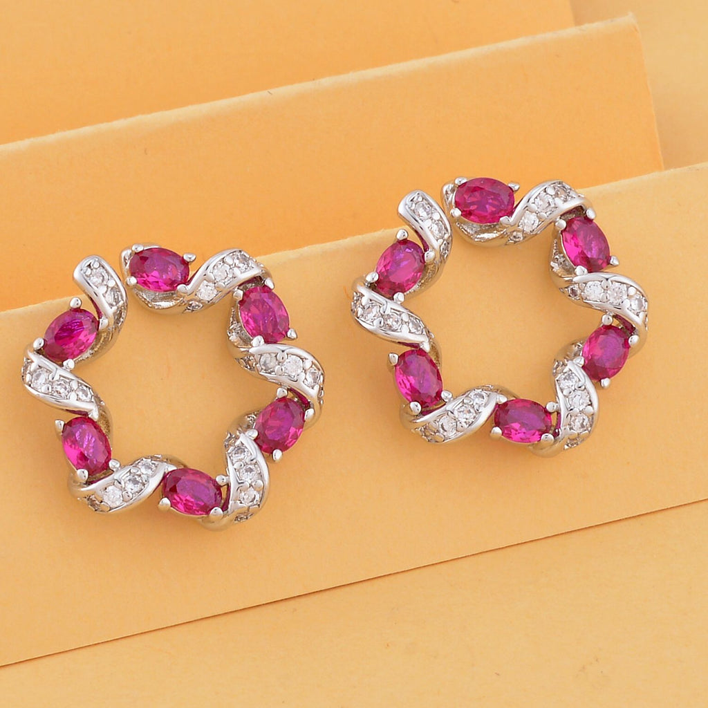 Rosafarbene und weiße Zirkonia Ohrringe, Messing