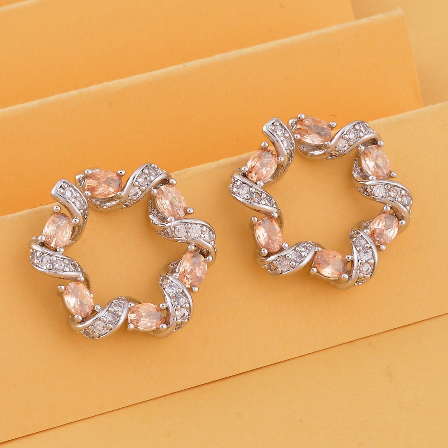 Champagner und weiße Zirkonia Ohrringe, Messing 3.50 ct