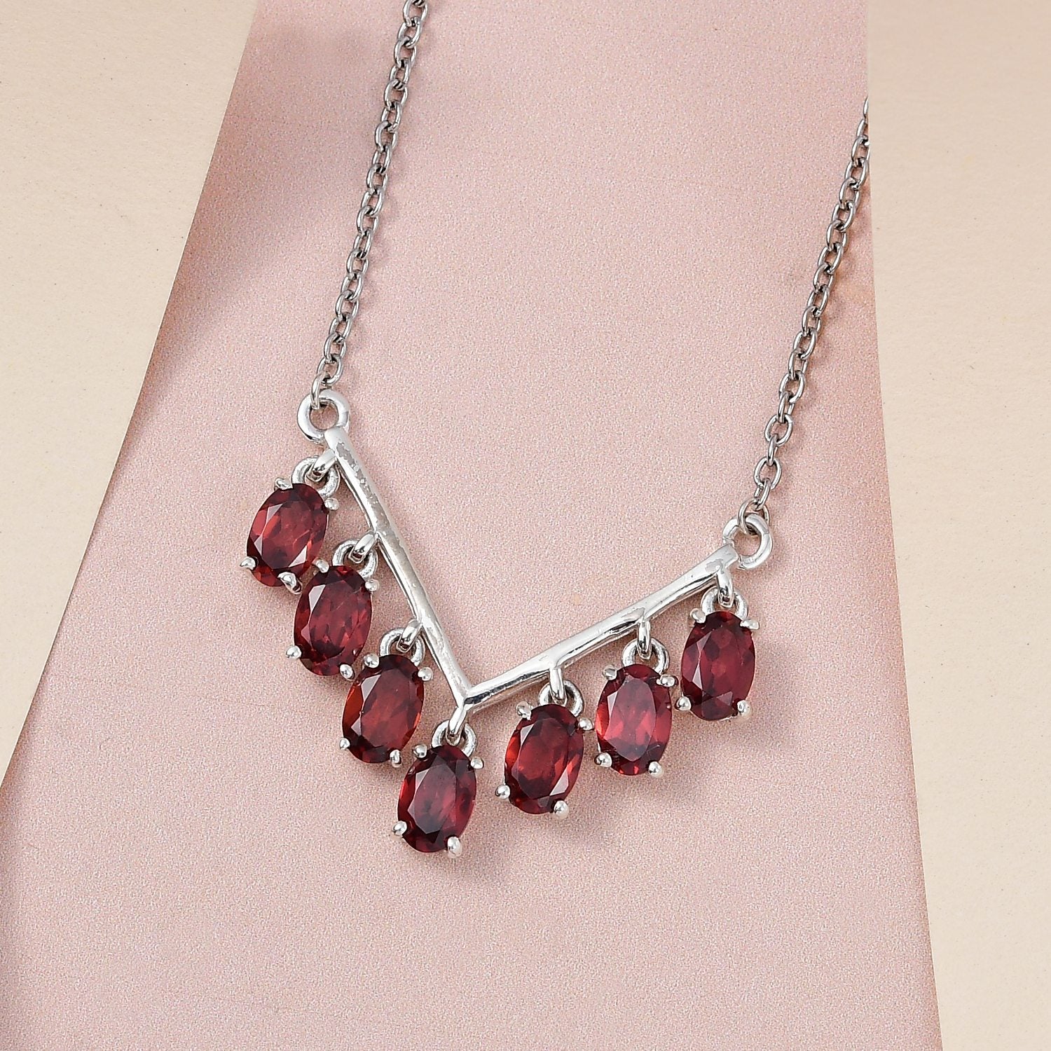 Rotes Granat Collier, ca. 50 cm, 925 Silber mit Edelstahl kette ca. 4.21 ct
