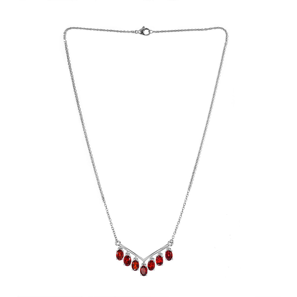 Rotes Granat Collier, ca. 50 cm, 925 Silber mit Edelstahl kette ca. 4.21 ct