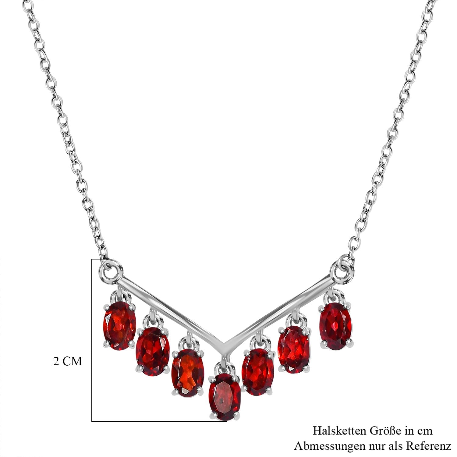 Rotes Granat Collier, ca. 50 cm, 925 Silber mit Edelstahl kette ca. 4.21 ct
