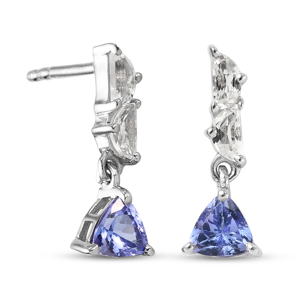 Tansanit und Weißer Topas Ohrringe 925 Silber platiniert ca. 1,16 ct
