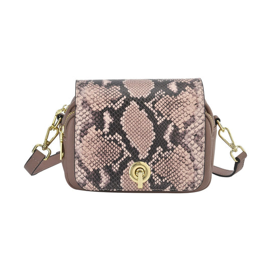 Cross Body Bag aus echtem Leder, rosa Schlangenmuster, Größe: 19x7x14cm