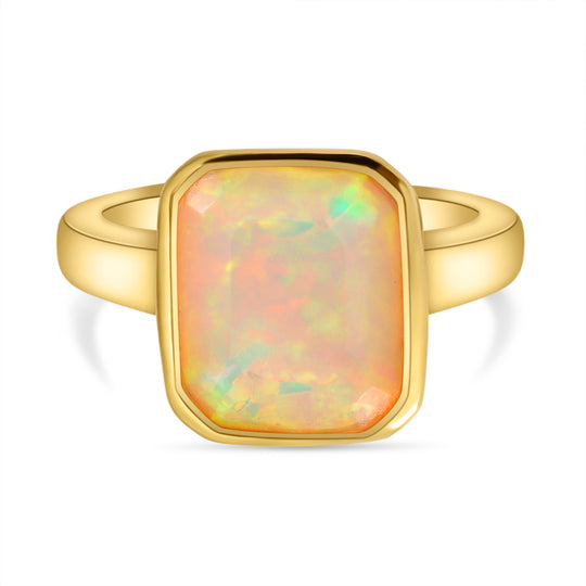 Natürlicher, äthiopischer Opal Ring, 925 Silber vergoldet ca. 2.25 ct