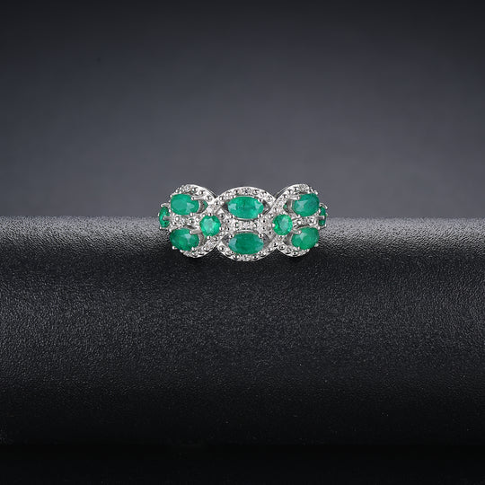 AAA Kagem Sambia Smaragd und Zirkon Ring 925 Silber rhodiniert (Größe 17.00) ca. 1,93 ct