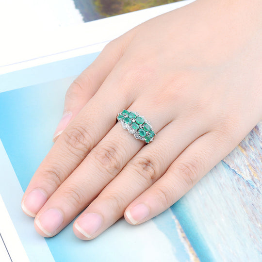 AAA Kagem Sambia Smaragd und Zirkon Ring 925 Silber rhodiniert (Größe 17.00) ca. 1,72 ct