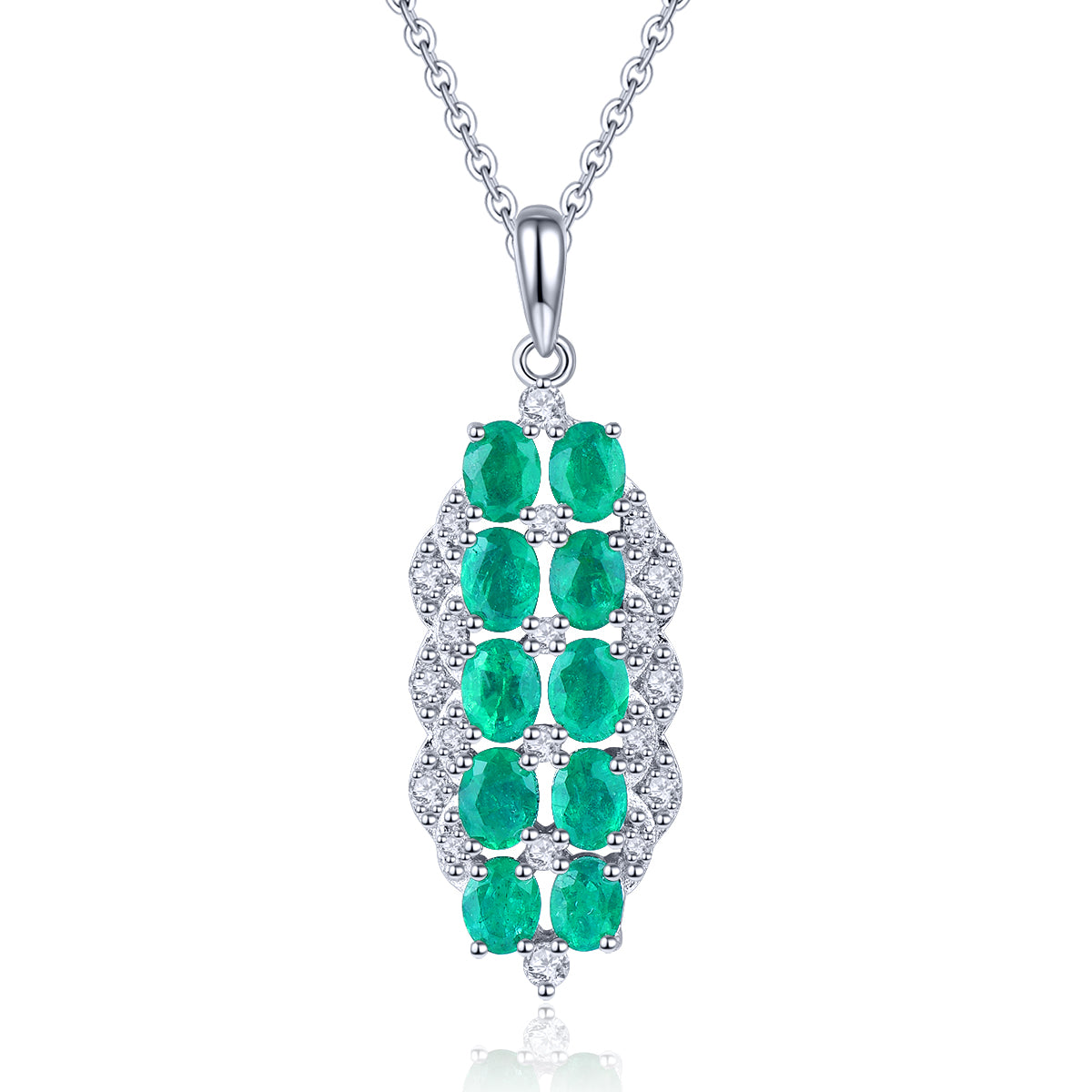 AAA Kagem sambischer Smaragd und Zirkon-Anhänger mit kette, 925 Silber rhodiniert ca. 1,81 ct
