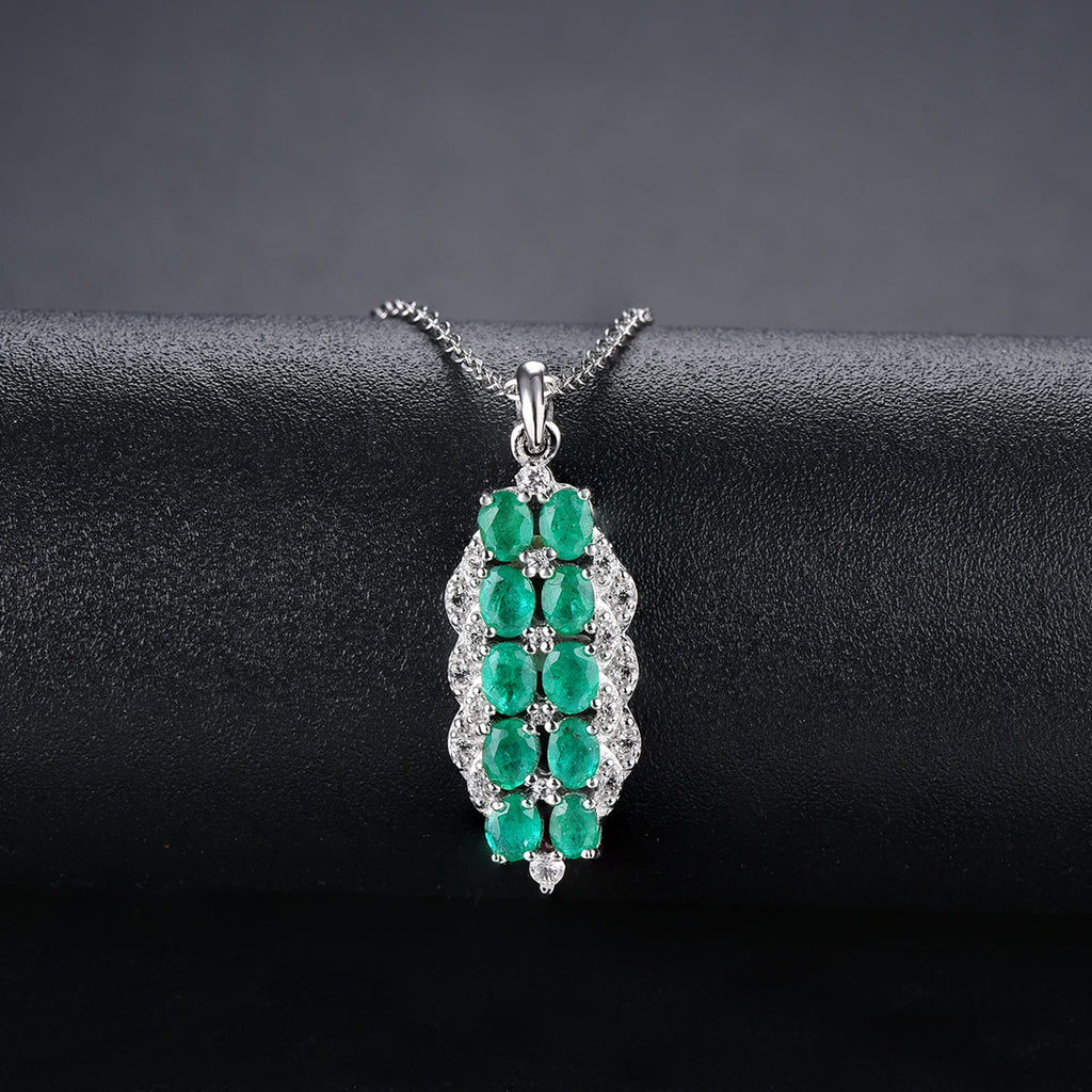 AAA Kagem sambischer Smaragd und Zirkon-Anhänger mit kette, 925 Silber rhodiniert ca. 1,81 ct