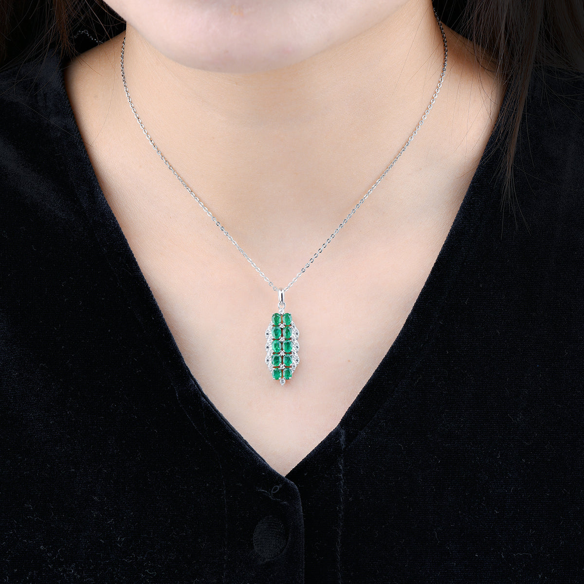 AAA Kagem sambischer Smaragd und Zirkon-Anhänger mit kette, 925 Silber rhodiniert ca. 1,81 ct