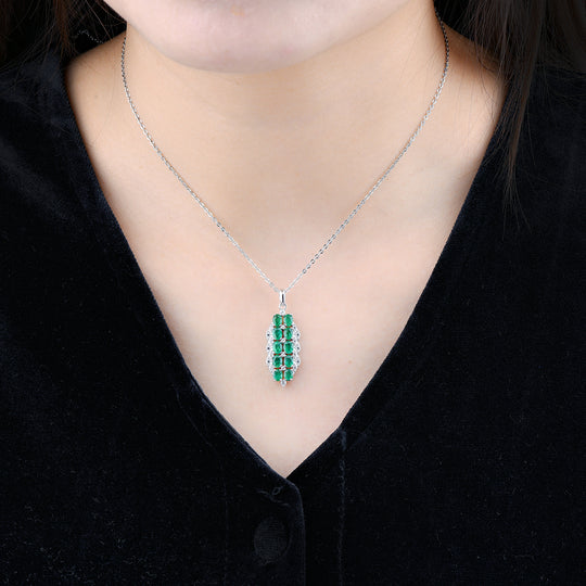 AAA Kagem sambischer Smaragd und Zirkon-Anhänger mit kette, 925 Silber rhodiniert ca. 1,81 ct