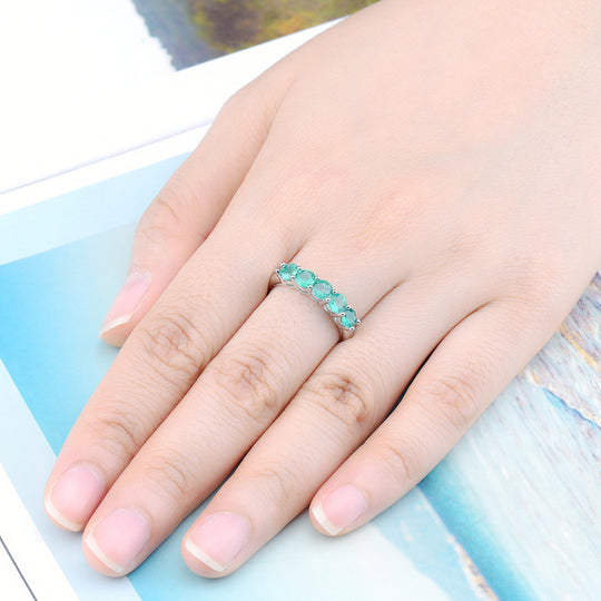 AAA Kagem Sambia Smaragd und Zirkon 5 Stein Ring 925 Silber rhodiniert ca. 1,26 ct