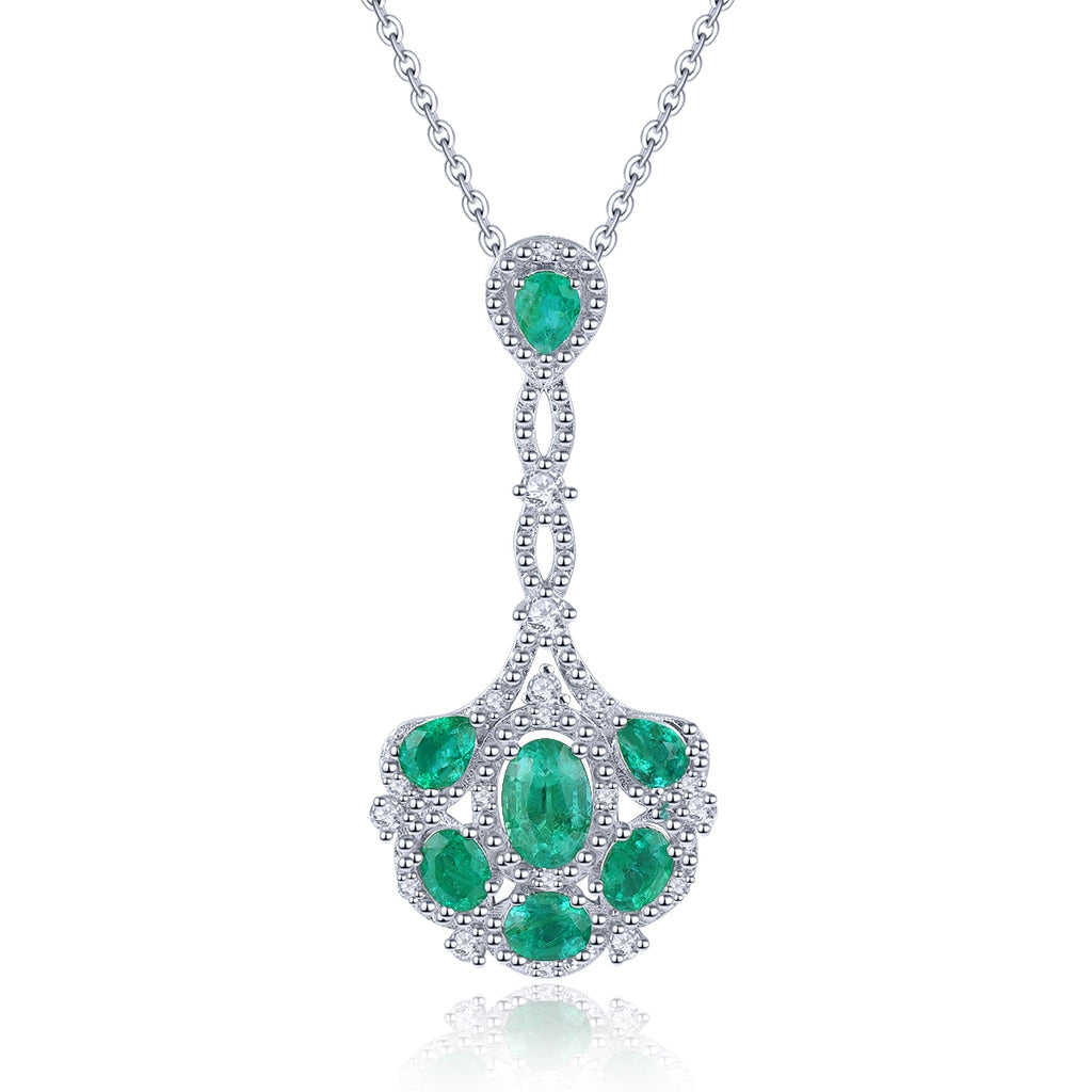 AAA Kagem sambischer Smaragd und Zirkon-Anhänger mit kette, 925 Silber rhodiniert ca. 1,60 ct