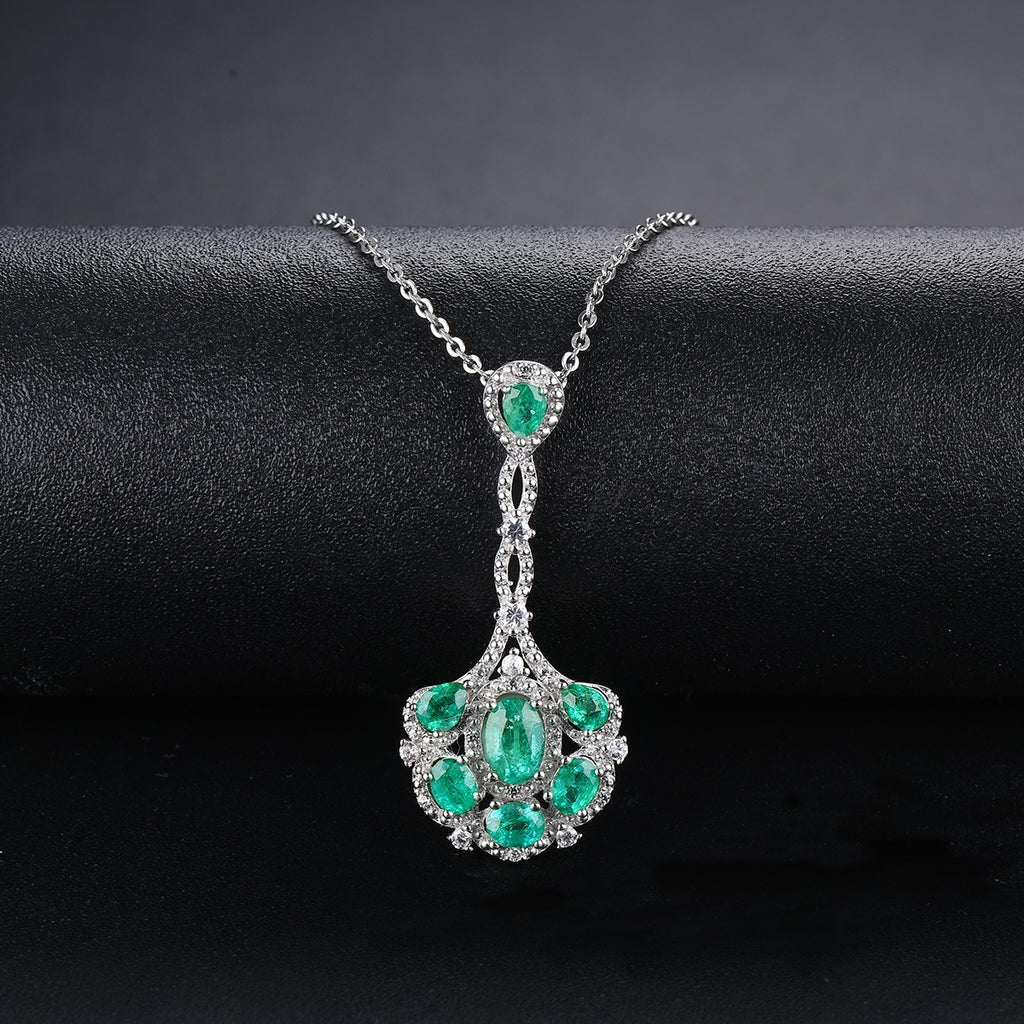 AAA Kagem sambischer Smaragd und Zirkon-Anhänger mit kette, 925 Silber rhodiniert ca. 1,60 ct