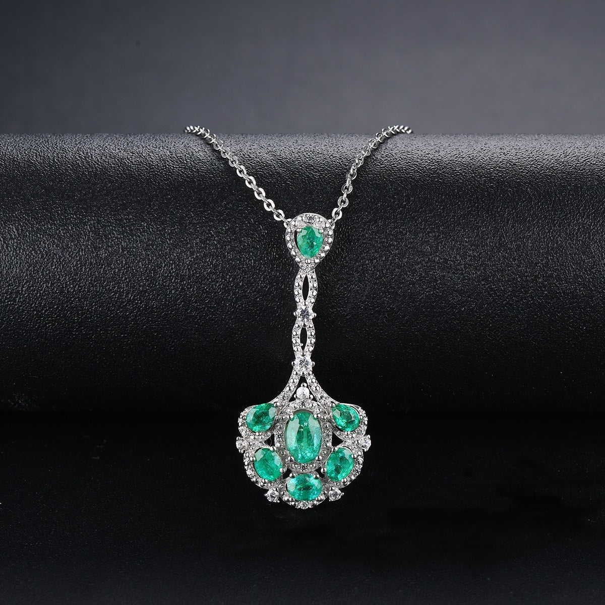 AAA Kagem sambischer Smaragd und Zirkon-Anhänger mit kette, 925 Silber rhodiniert ca. 1,60 ct