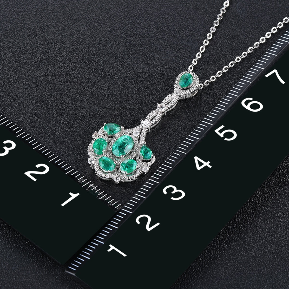 AAA Kagem sambischer Smaragd und Zirkon-Anhänger mit kette, 925 Silber rhodiniert ca. 1,60 ct
