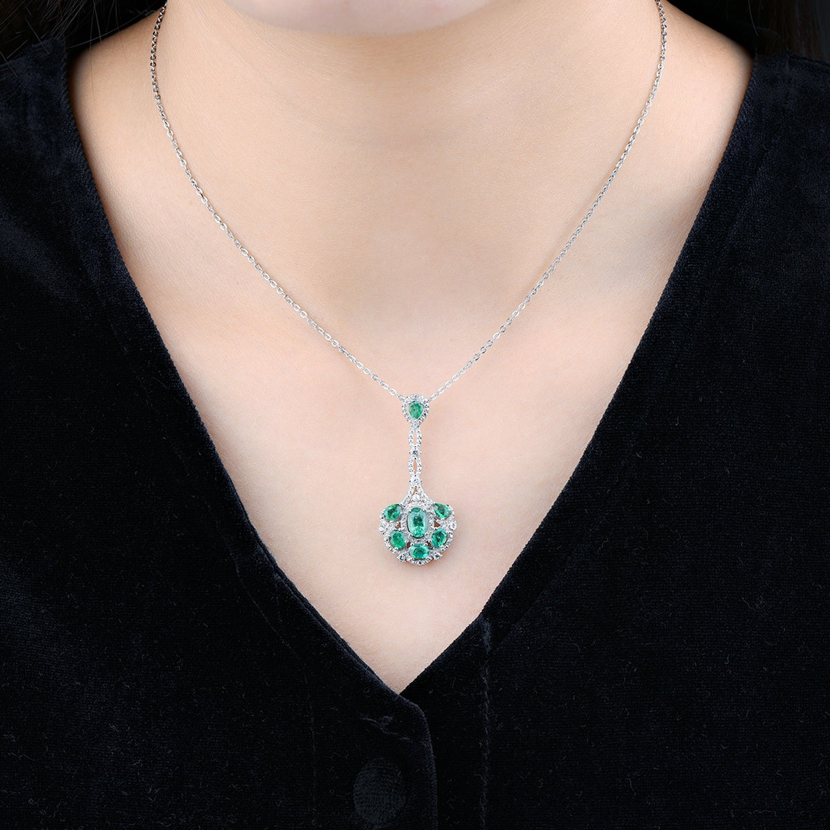 AAA Kagem sambischer Smaragd und Zirkon-Anhänger mit kette, 925 Silber rhodiniert ca. 1,60 ct