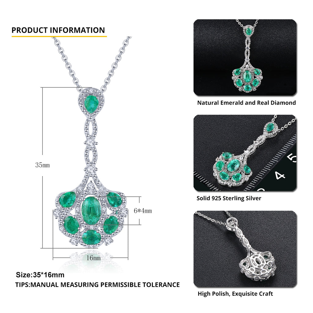 AAA Kagem sambischer Smaragd und Zirkon-Anhänger mit kette, 925 Silber rhodiniert ca. 1,60 ct