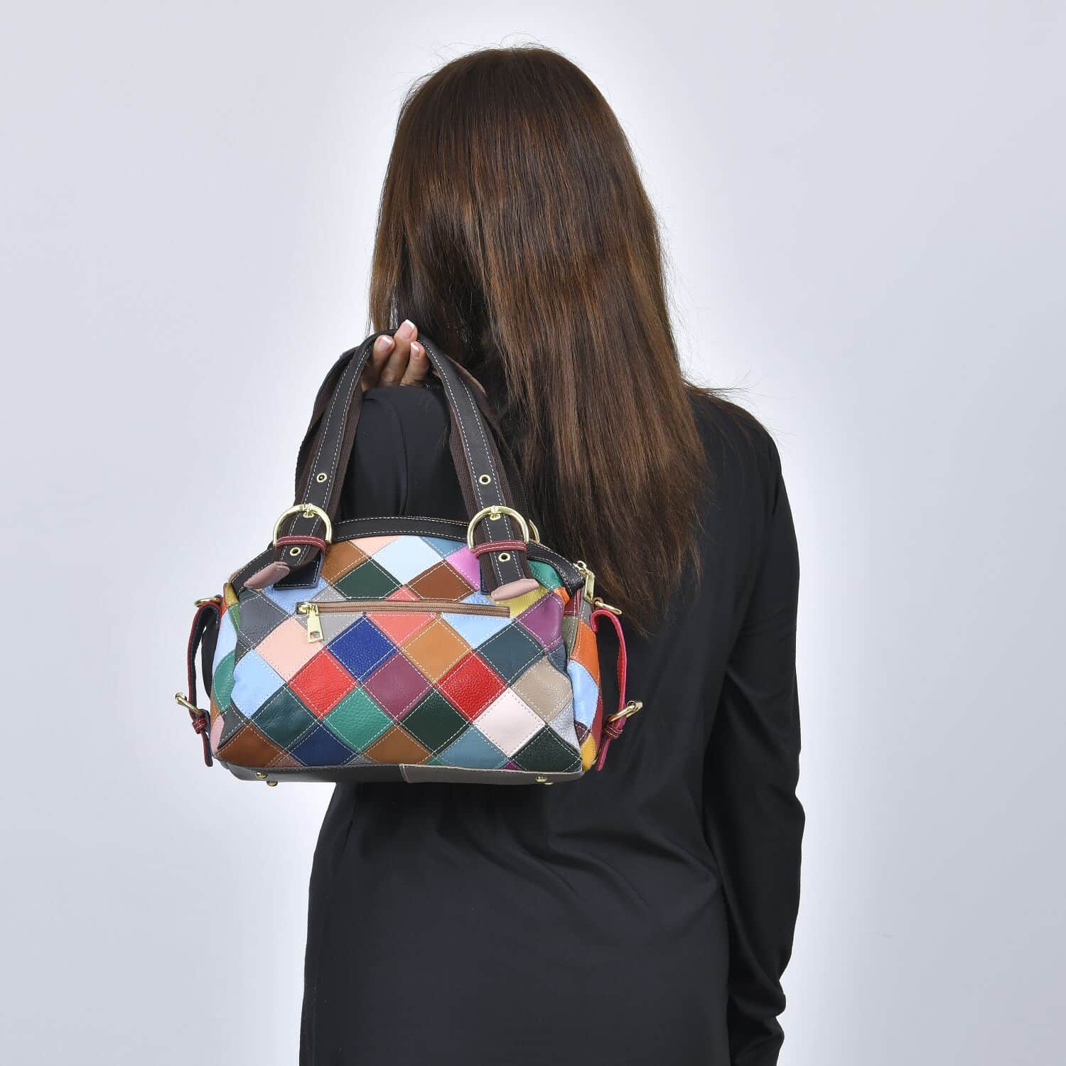 Chaos by Elsie - 100% Echtleder Patchwork Handtasche, 30x13x23, Regenbogen