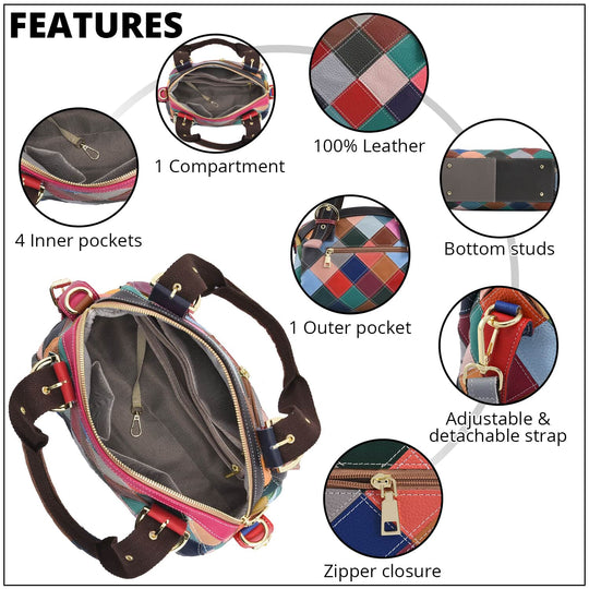 Chaos by Elsie - 100% Echtleder Patchwork Handtasche, 30x13x23, Regenbogen
