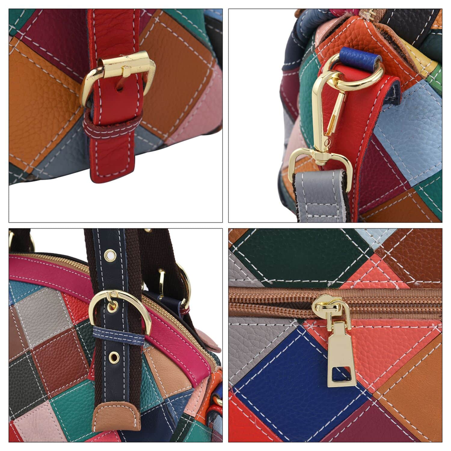 Chaos by Elsie - 100% Echtleder Patchwork Handtasche, 30x13x23, Regenbogen