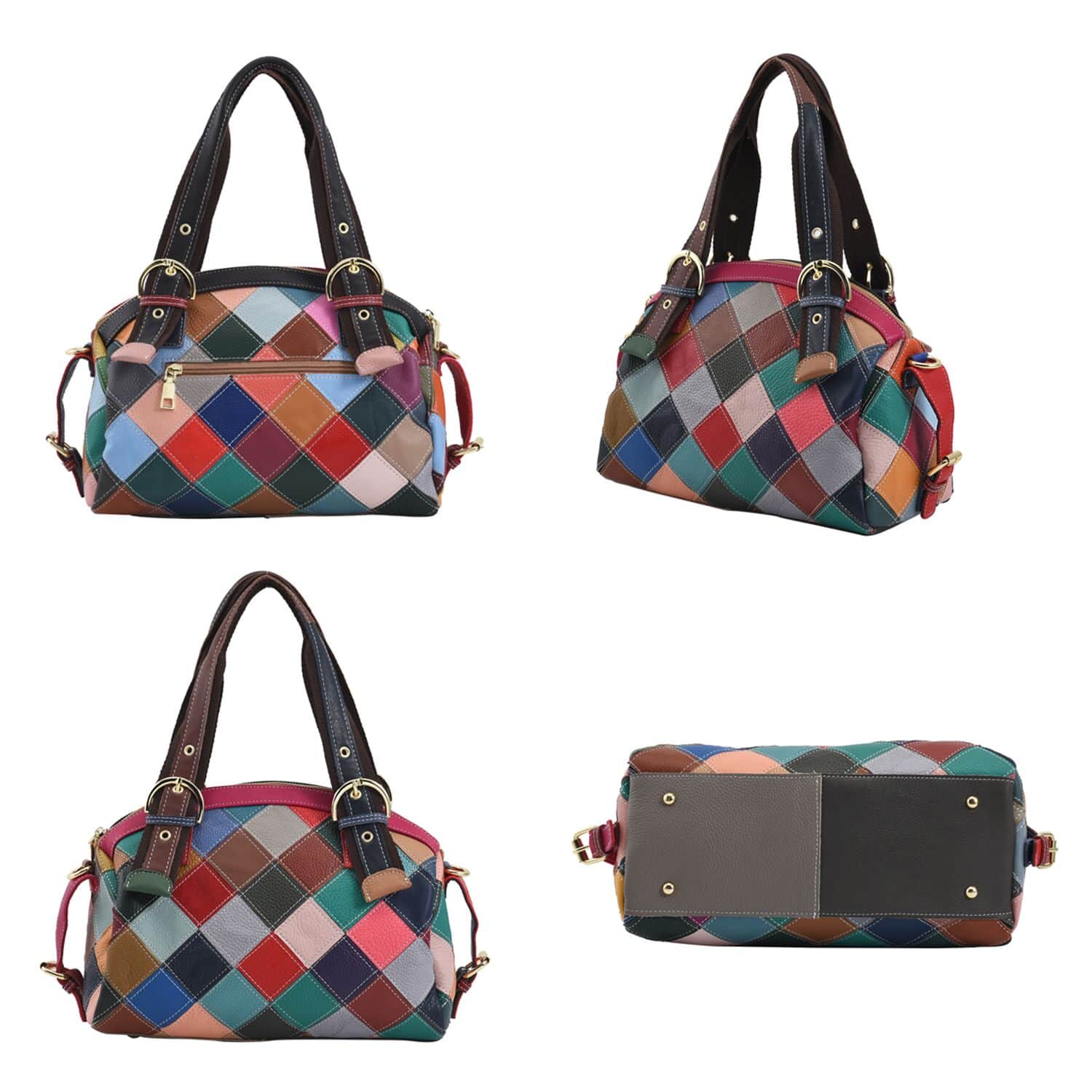 Chaos by Elsie - 100% Echtleder Patchwork Handtasche, 30x13x23, Regenbogen